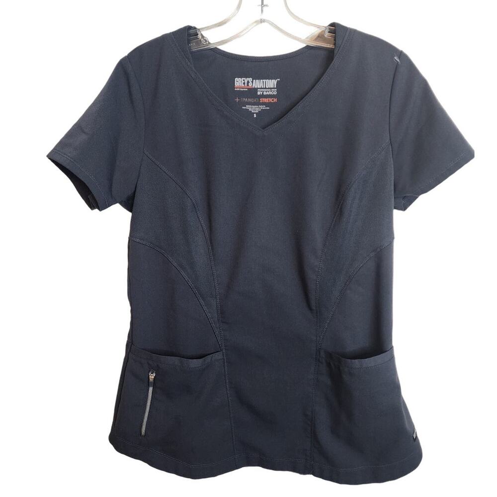Grey's Anatomy Dark Charcoal Spandex Stretch Scrub Top, Small